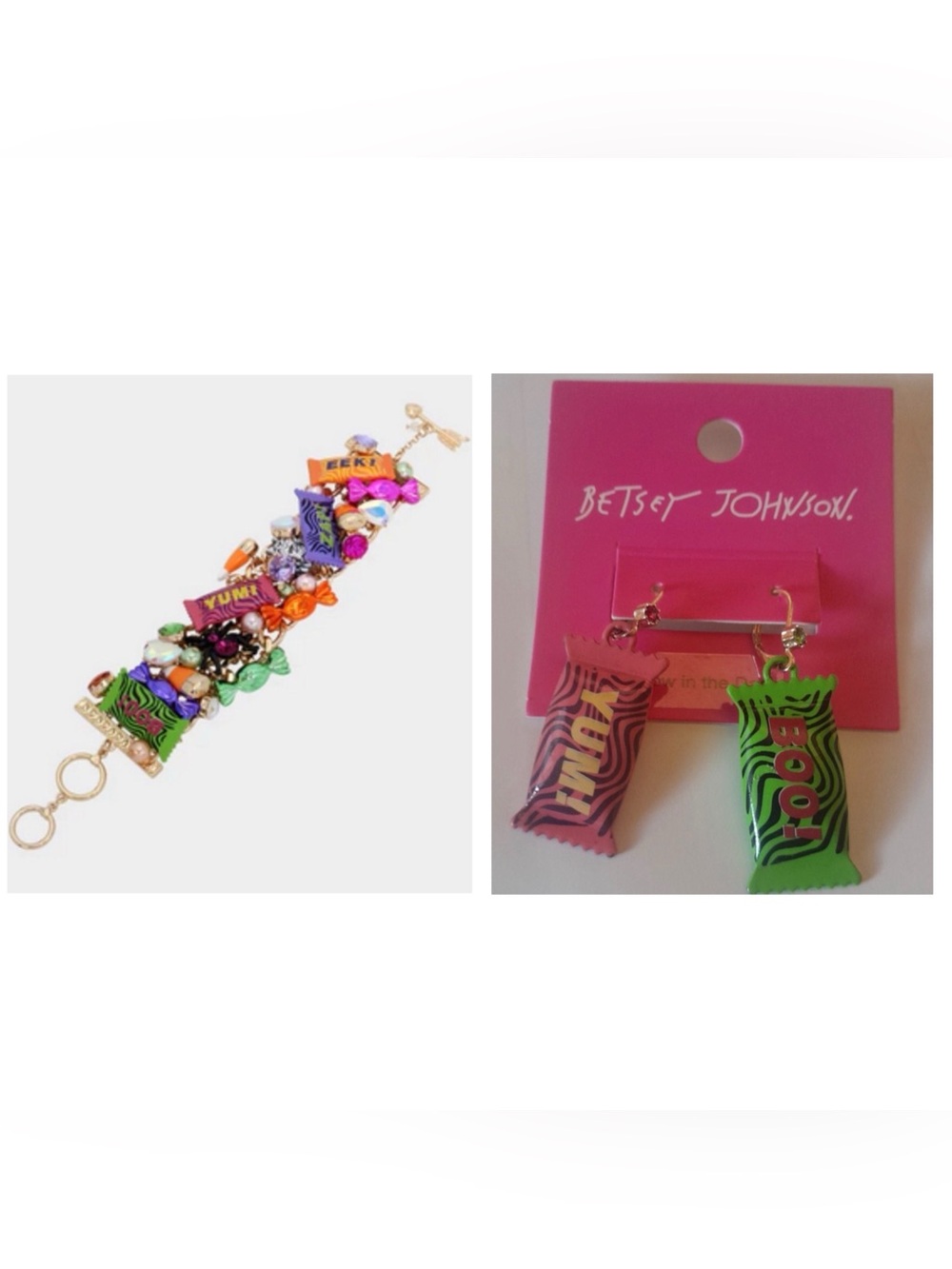 BETSEY JOHNSON SET Glow in Dark Halloween Candy-Themed Bracelet & Earrings NWT